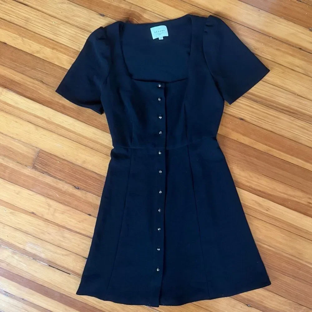 Sezane Lianne Square Neck Mini Dress in Black Size 34/2/XS